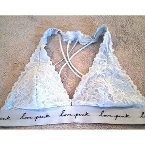 Victoria's Secret PINK M Lightly Lined Strappy BABY Blue Lace Bralette